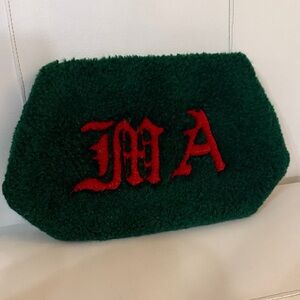 Vintage Green Fuzzy Carpet Clutch with Red rose and MA